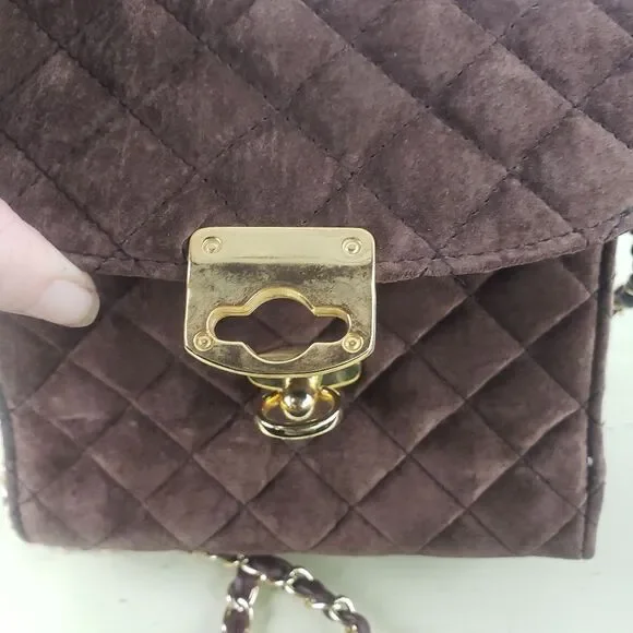 OS International Vintage Womens Quilted Suede Mini Crossbody Purse - Picture 4 of 12